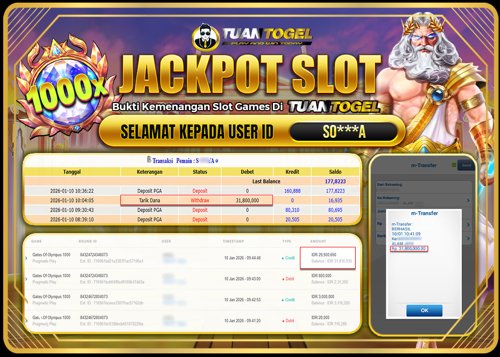 TUANTOGEL JACKPOT SLOT GATES OF OLYMPUS 1000Rp 31.800.000,- LUNAS